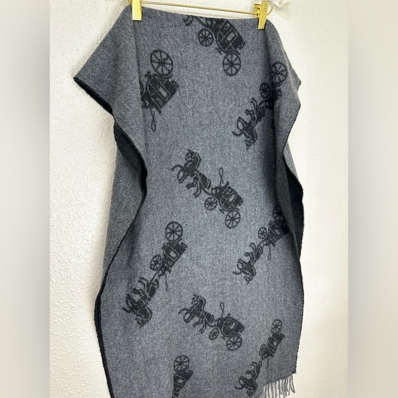 Coach Accessories - Coach Wool & Cashmere Horse And Carriage Oversized Muffler F76387 Black Gray